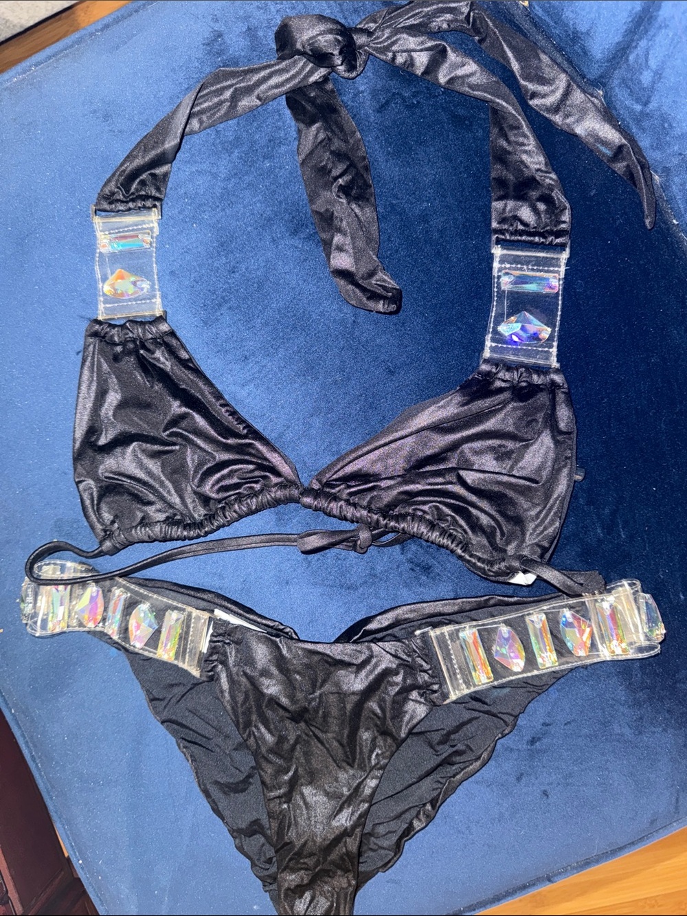 Beach Bunny Black Bikini with Iridescent Jewel Embellishments